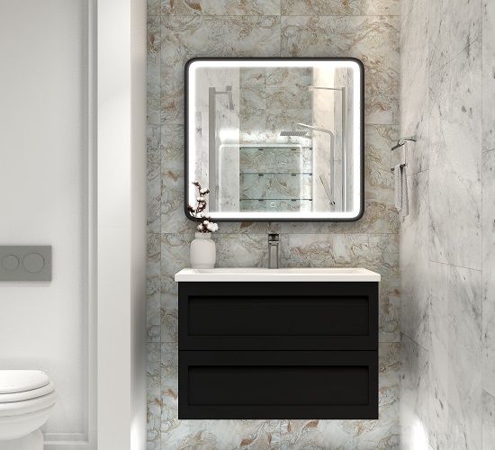 Мебель для ванной комнаты подвесная с керамической раковиной Art&Max PLATINO 90 см Черный матовый