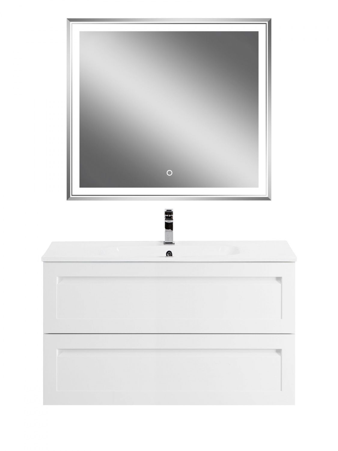 Мебель для ванной комнаты подвесная с керамической раковиной Art&Max ПЛАТИНО PLATINO 100 см Белый матовый