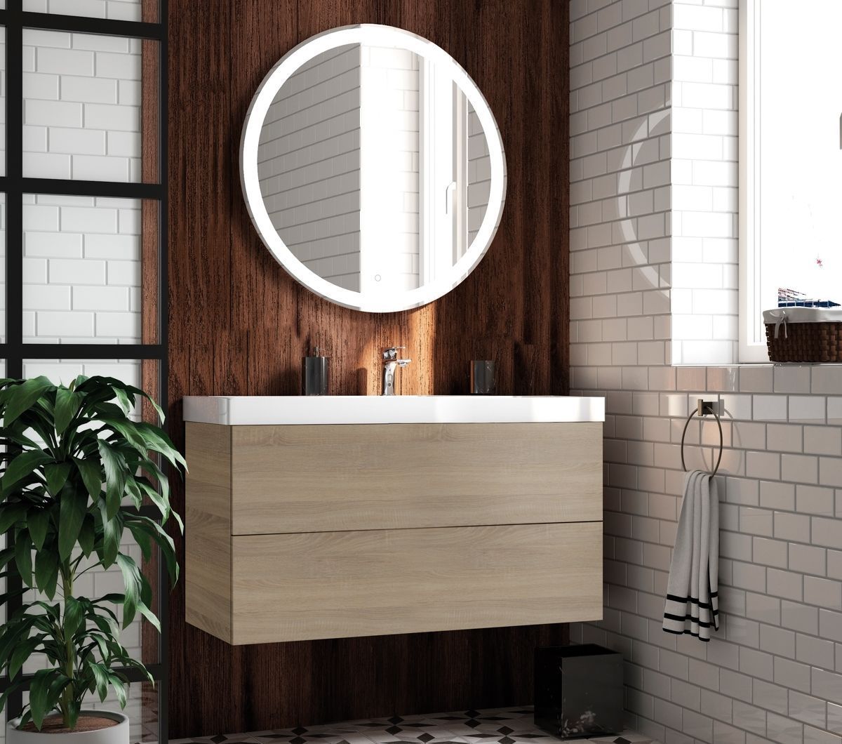 Мебель для ванной комнаты подвесная Art&Max VERONA-PUSH 100см Rovere Chiaro Sonoma