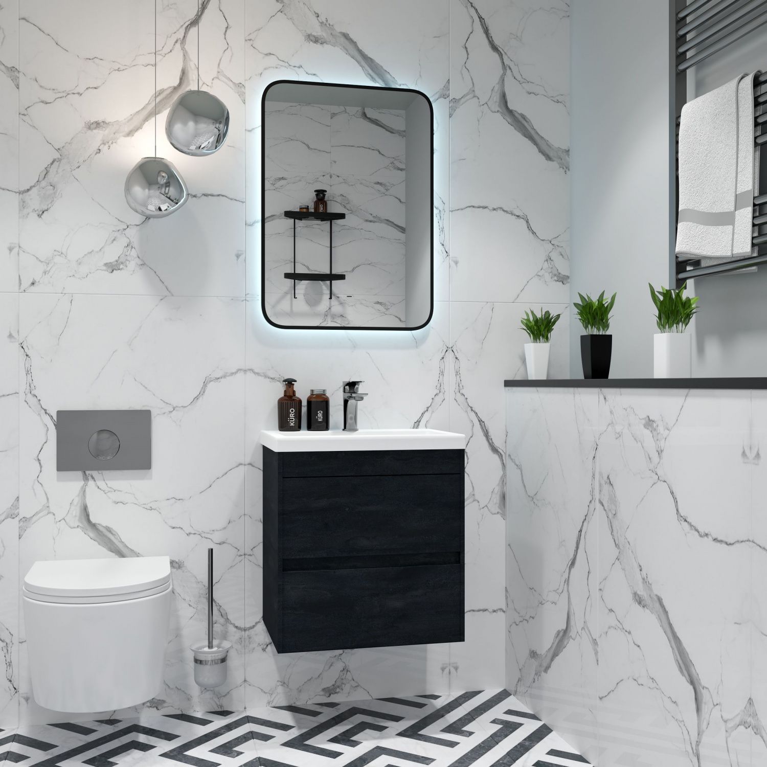 Мебель для ванной комнаты подвесная Art&Max FAMILY-M 40 см Угольный камень 