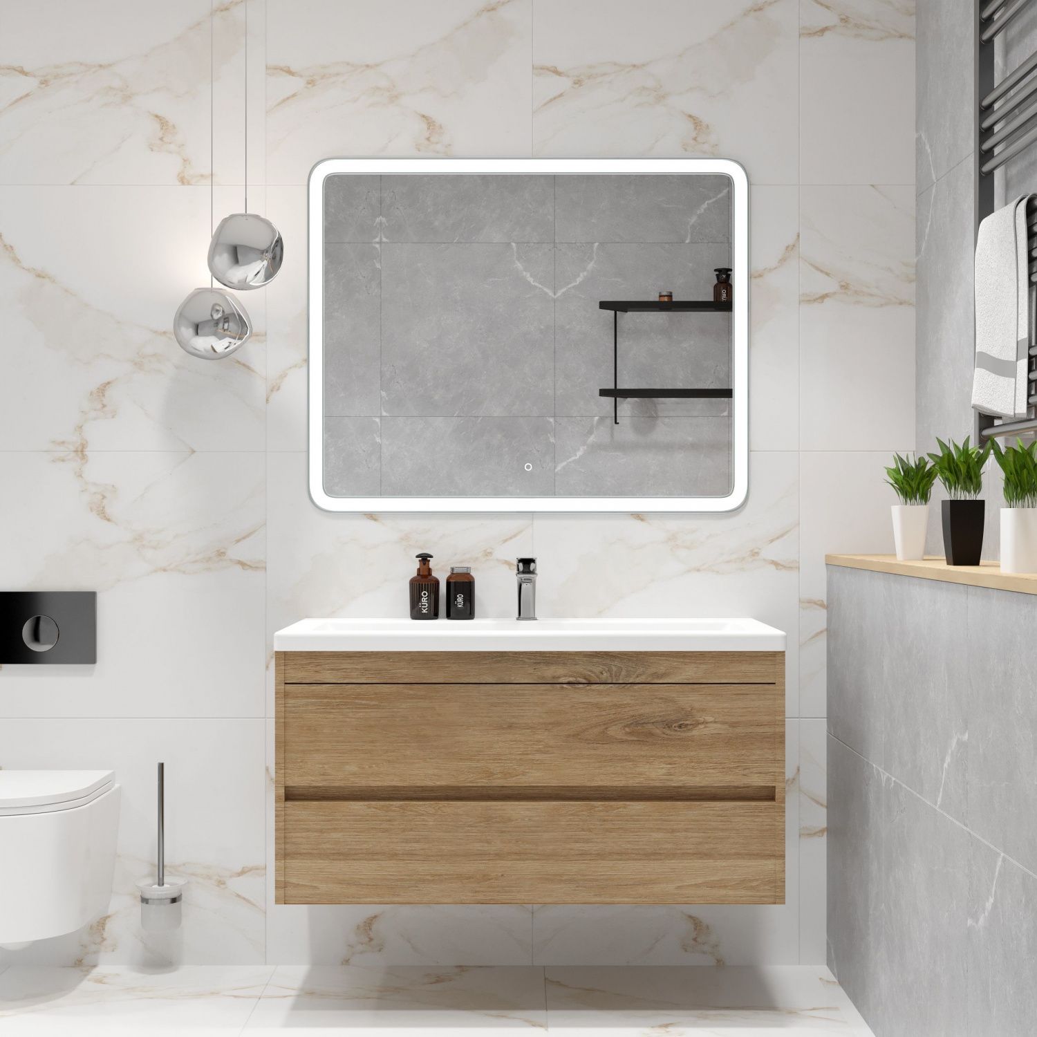 Мебель для ванной комнаты подвесная Art&Max FAMILY-M 100 см Дуб Харбор золотой