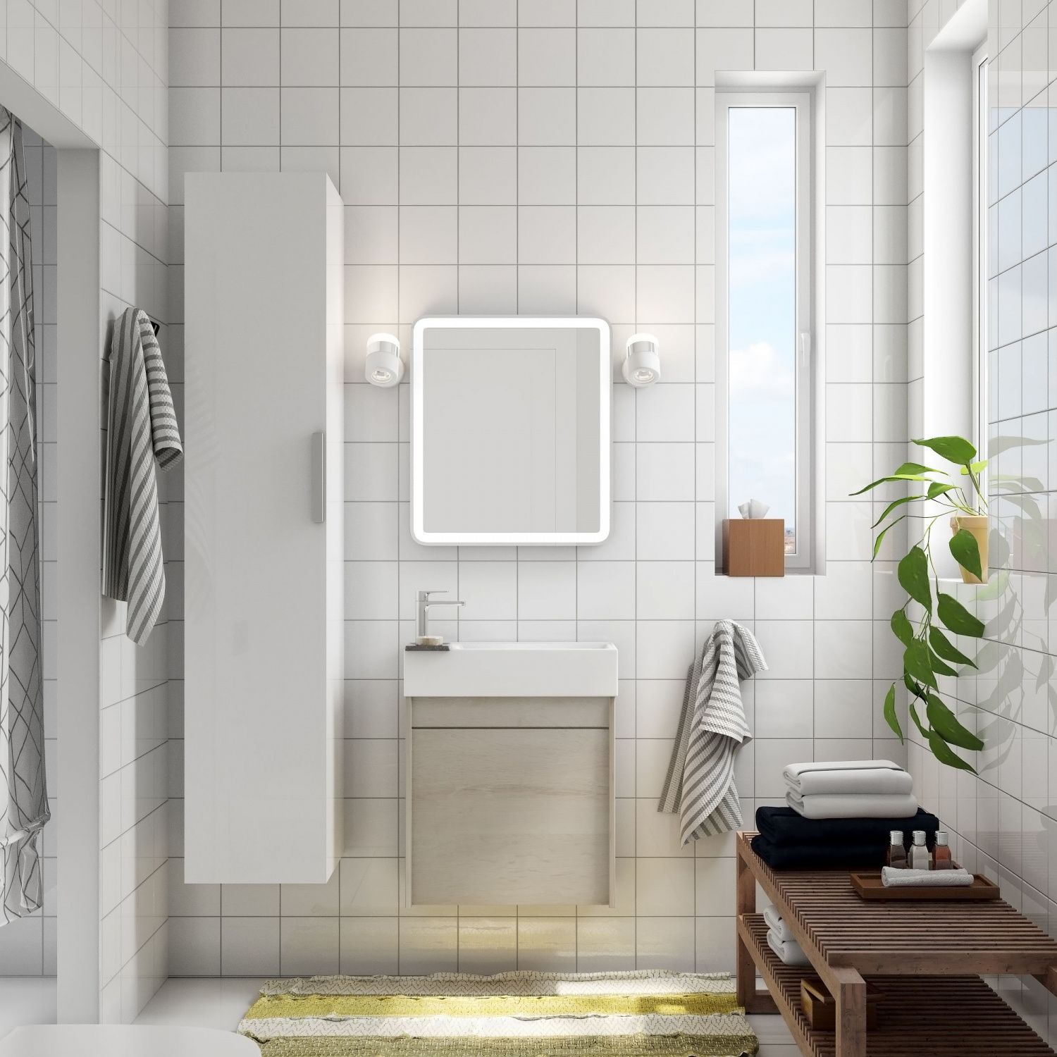 Мебель для ванной комнаты с одной распашной дверцей Art&Max FAMILY 40 см Pino Bianco