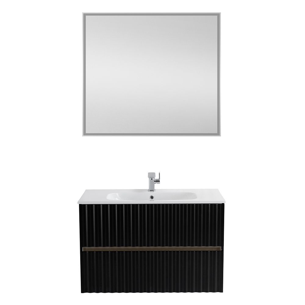 Мебель для ванной комнаты подвесная с LED подсветкой ручек Art&Max ELEGANT 90 см Черный матовый