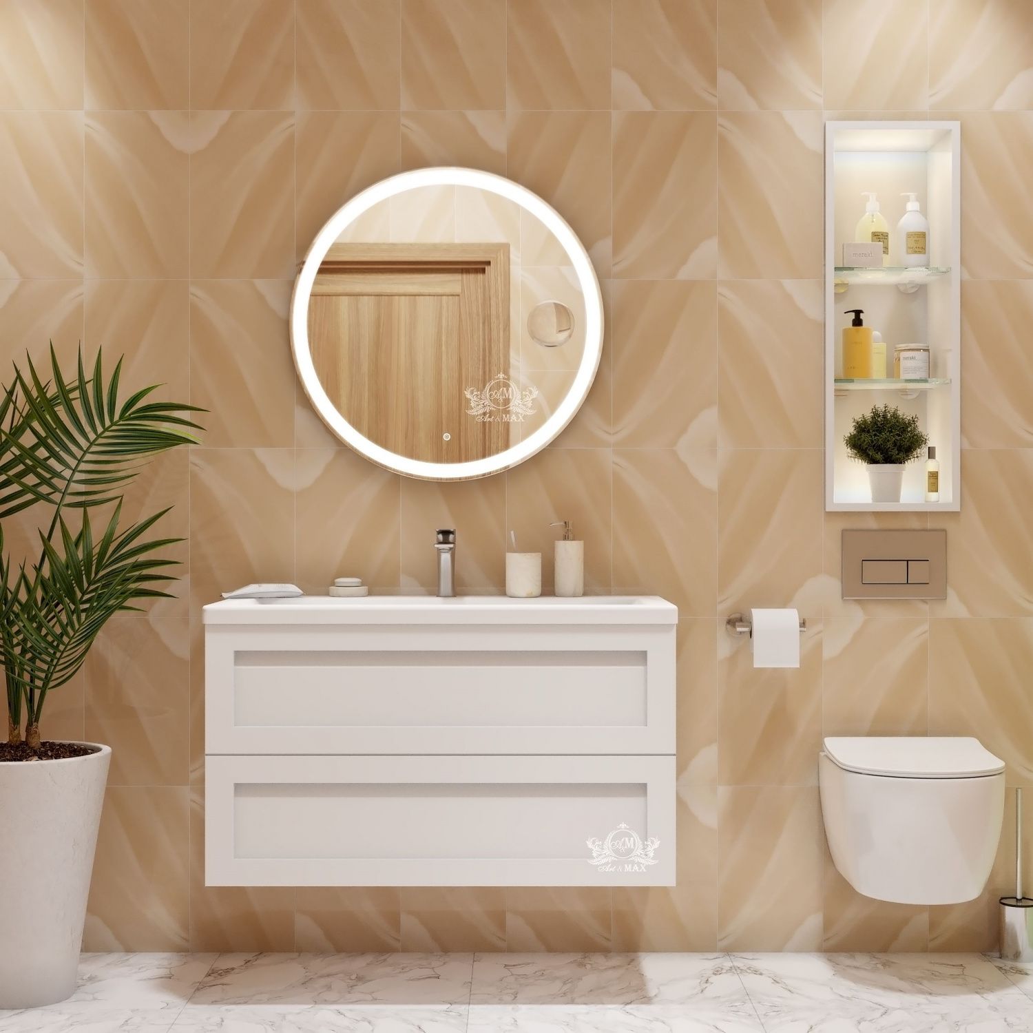 Мебель для ванной комнаты подвесная Art&Max PLATINO 100 см Белый глянцевый