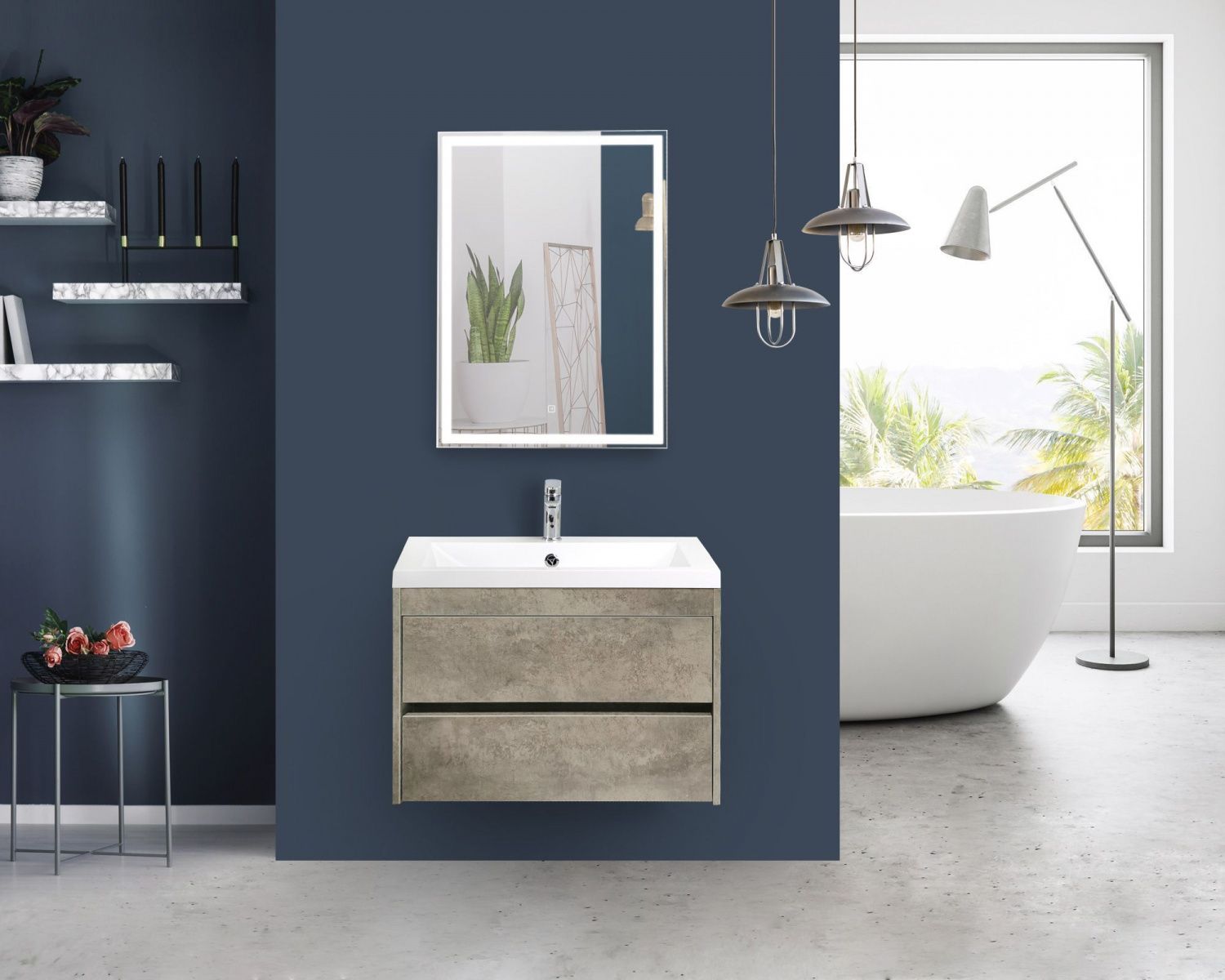 Мебель для ванной комнаты подвесная Art&Max FAMILY 58 см Cemento Veneto