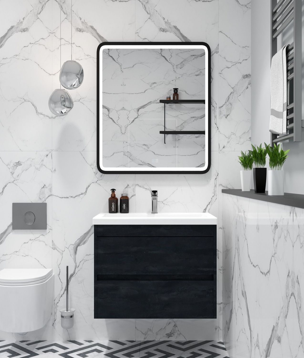 Мебель для ванной комнаты подвесная Art&Max FAMILY-M 58 см Угольный камень 