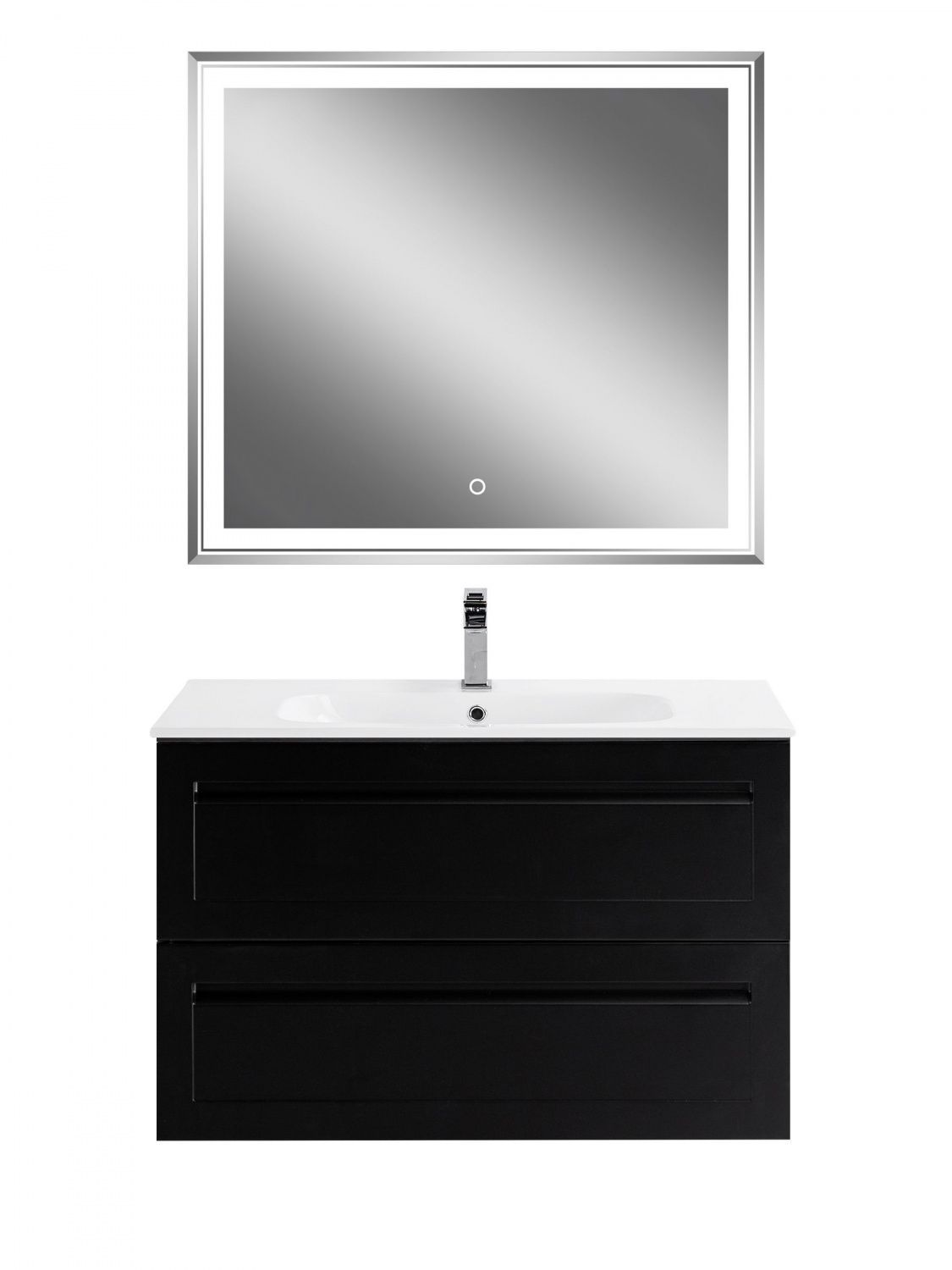 Мебель для ванной комнаты подвесная с керамической раковиной Art&Max ПЛАТИНО PLATINO 90 см Черный матовый