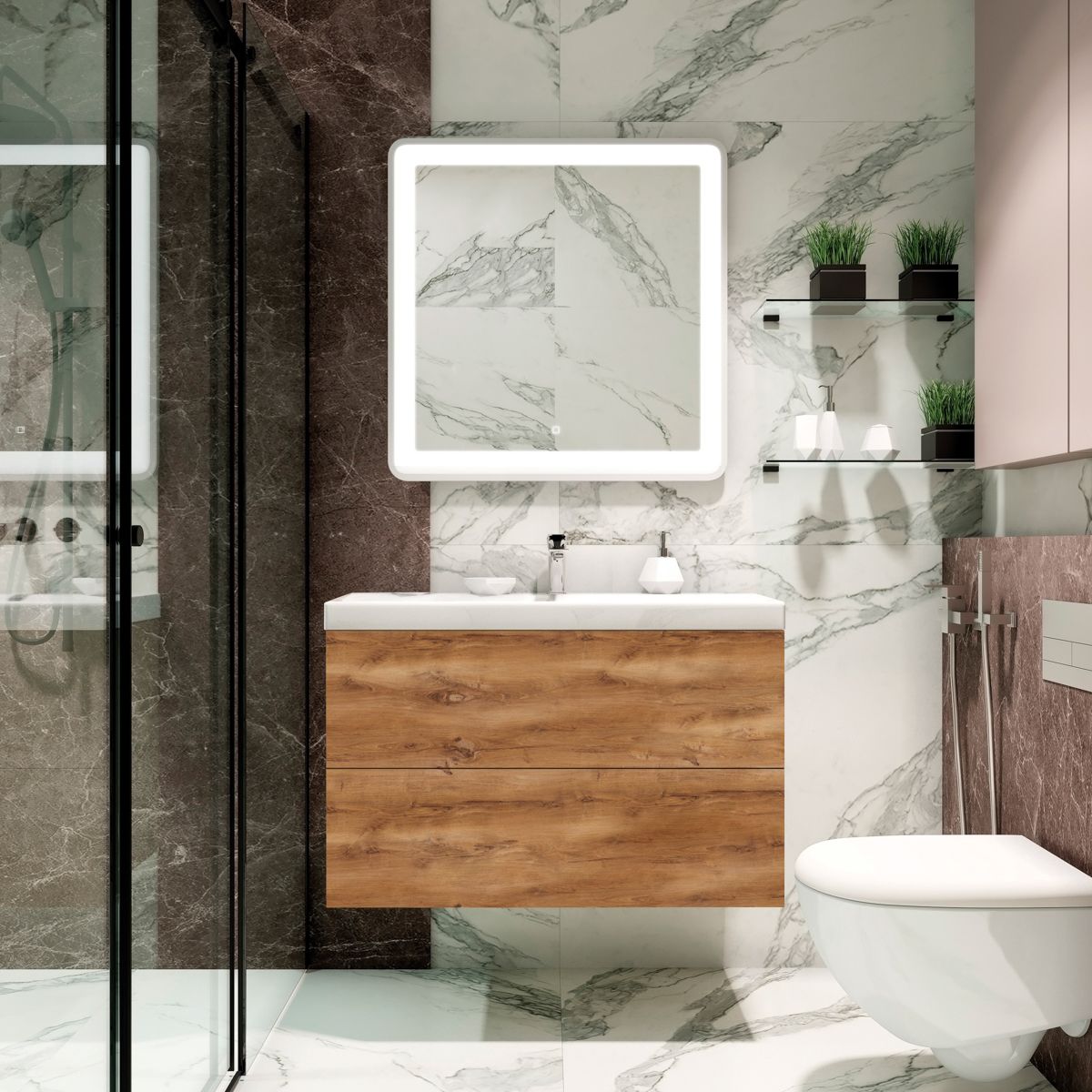 Мебель для ванной комнаты подвесная Art&Max ВЕРОНА-ПУШ VERONA-PUSH 90 см Дуб Кельтик Светлый