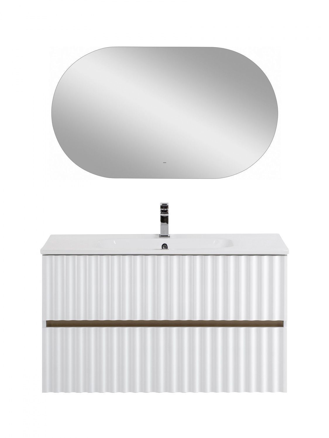 Мебель для ванной комнаты подвесная с LED подсветкой ручек Art&Max ELEGANT 100 см Белый матовый