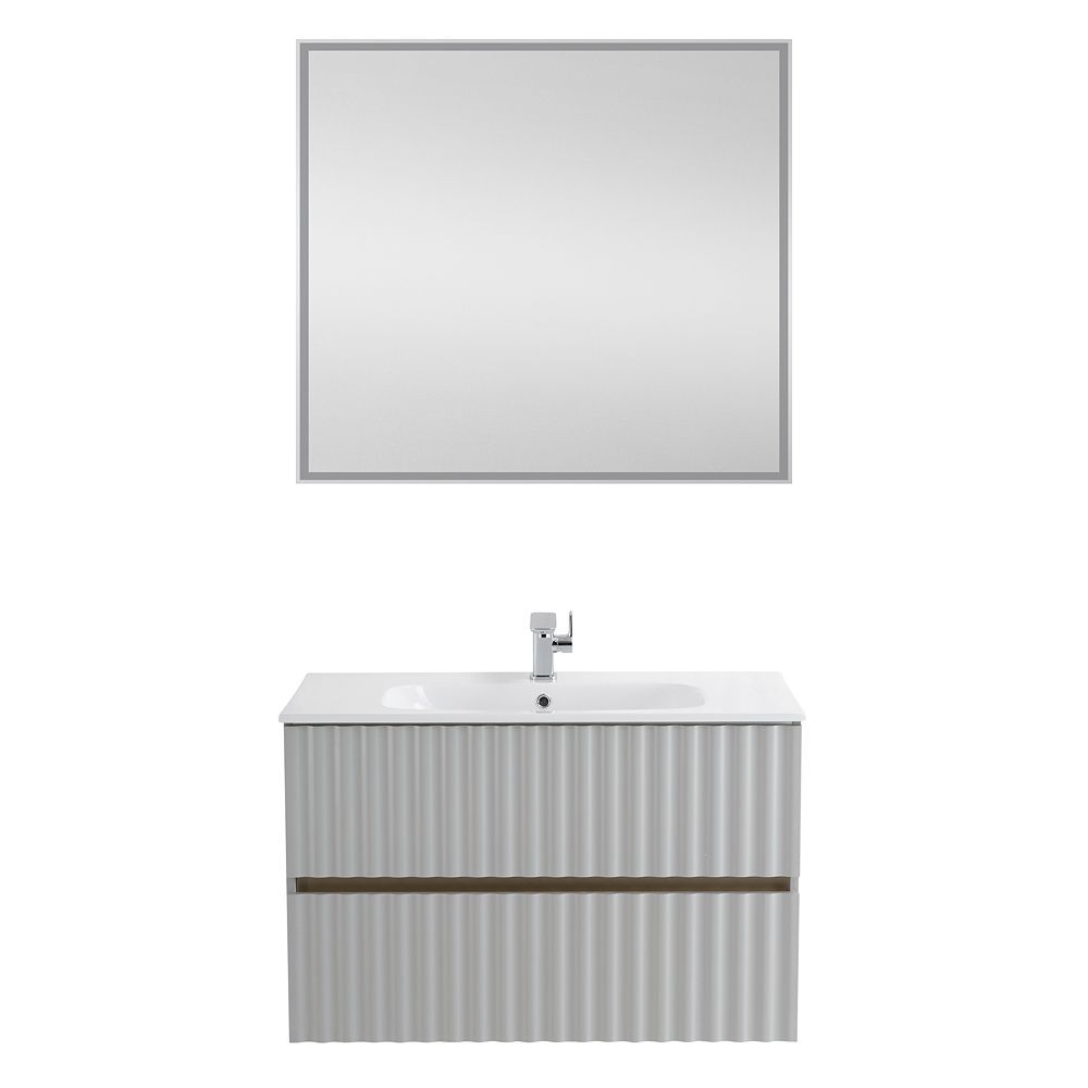 Мебель для ванной комнаты подвесная с LED подсветкой ручек Art&Max ELEGANT 90 см Светло-серый матовый