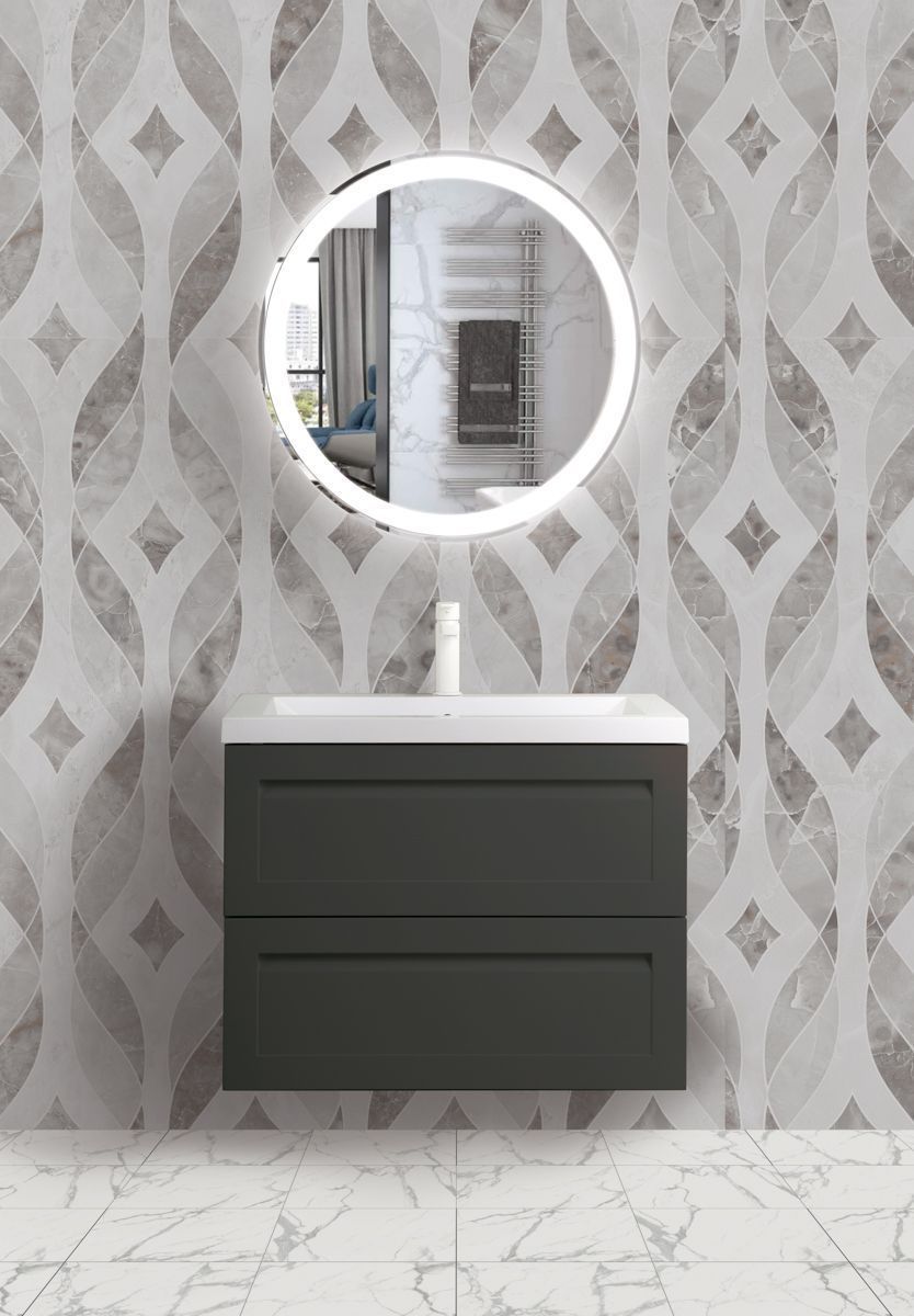 Мебель для ванной комнаты подвесная с керамической раковиной Art&Max PLATINO 80 см Серый матовый