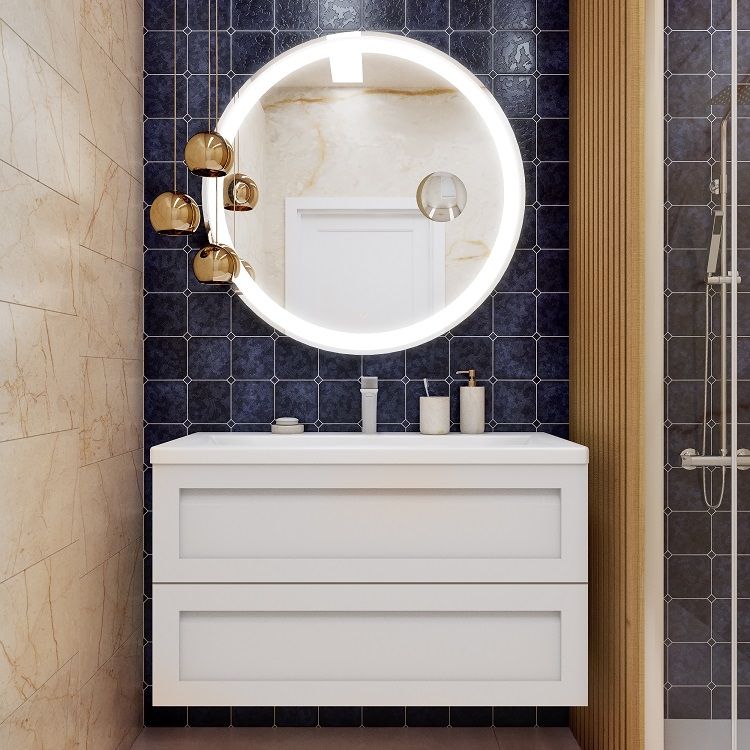 Мебель для ванной комнаты подвесная с керамической раковиной Art&Max PLATINO 100 см Белый глянцевый