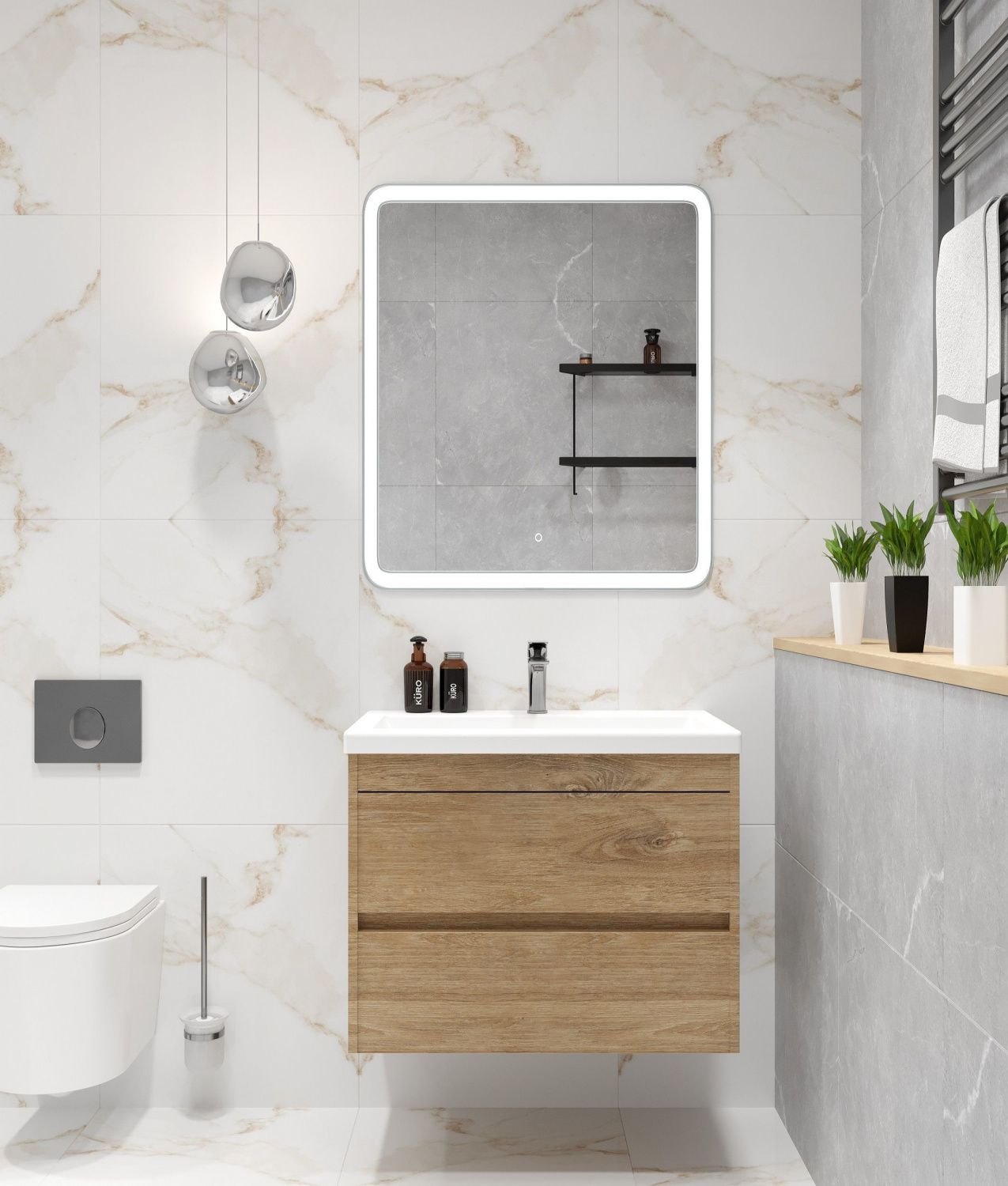 Мебель для ванной комнаты подвесная Art&Max FAMILY-M 58 см Дуб Харбор золотой