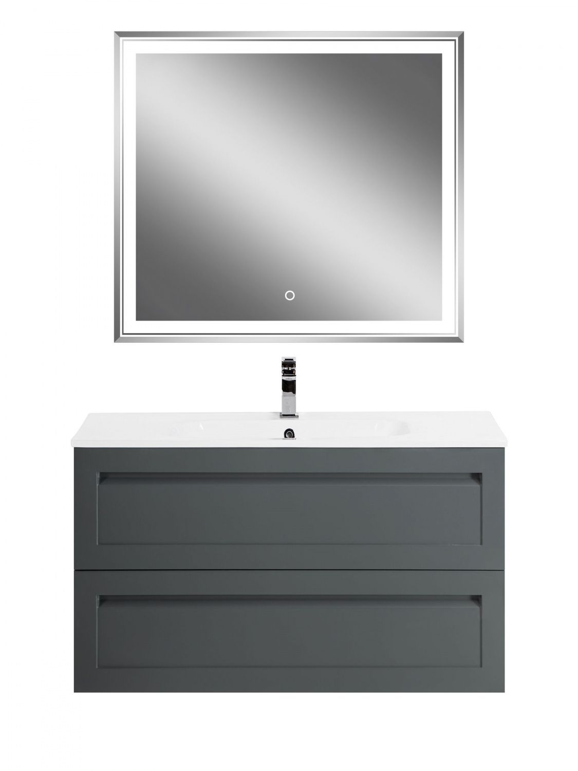 Мебель для ванной комнаты подвесная с керамической раковиной Art&Max ПЛАТИНО PLATINO 100 см Серый матовый