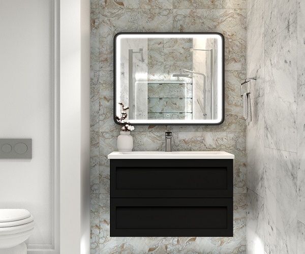 Мебель для ванной комнаты подвесная с керамической раковиной Art&Max PLATINO 100 см Черный матовый