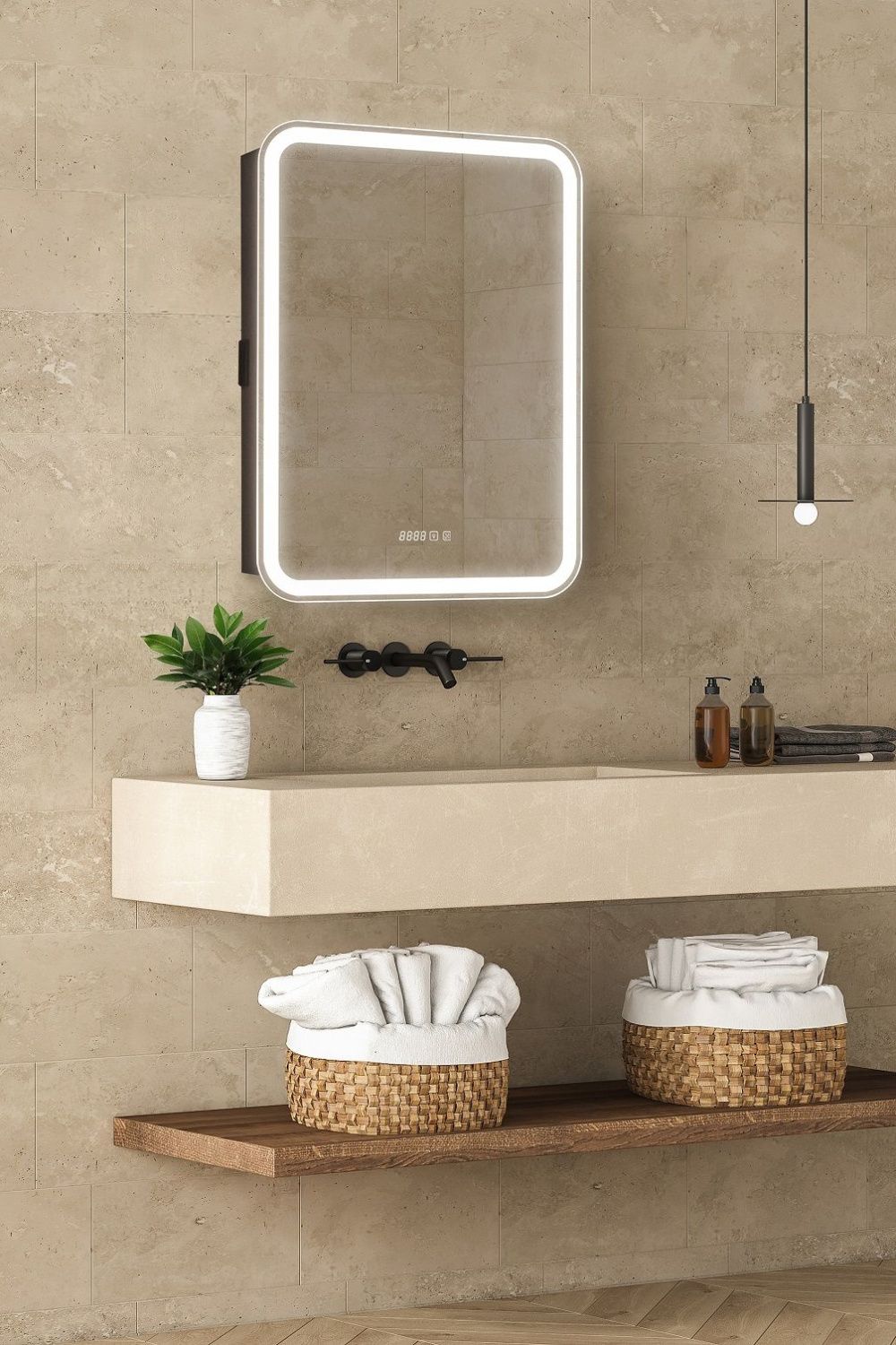 Зеркало-шкаф с подсветкой, часами и функцией антизапотевания ART&MAX Платино Platino AM-Pla-600-800-1D-L-DS-FC-H-T-Grey