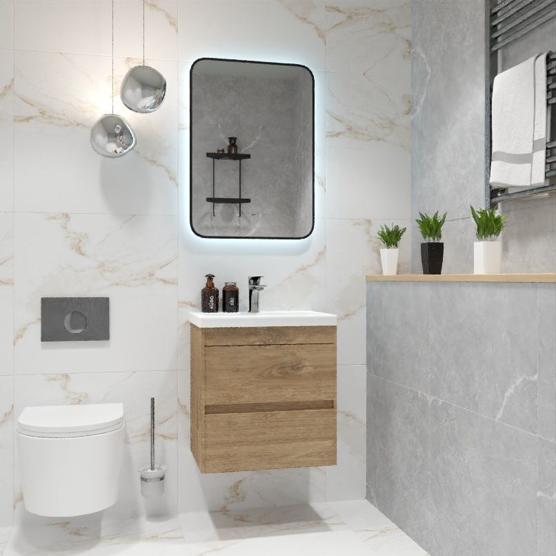 Мебель для ванной комнаты подвесная Art&Max ФЕМЕЛИ-М FAMILY-M 50 см Дуб Харбор золотой