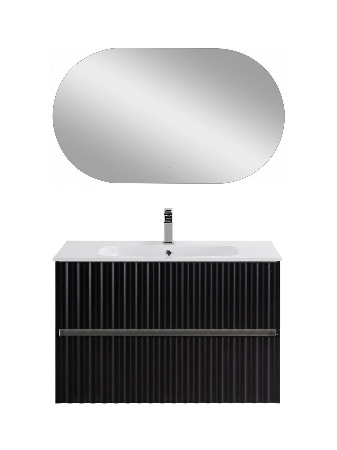 Мебель для ванной комнаты подвесная с LED подсветкой ручек Art&Max ЭЛЕГАНТ ELEGANT 90 см Черный матовый