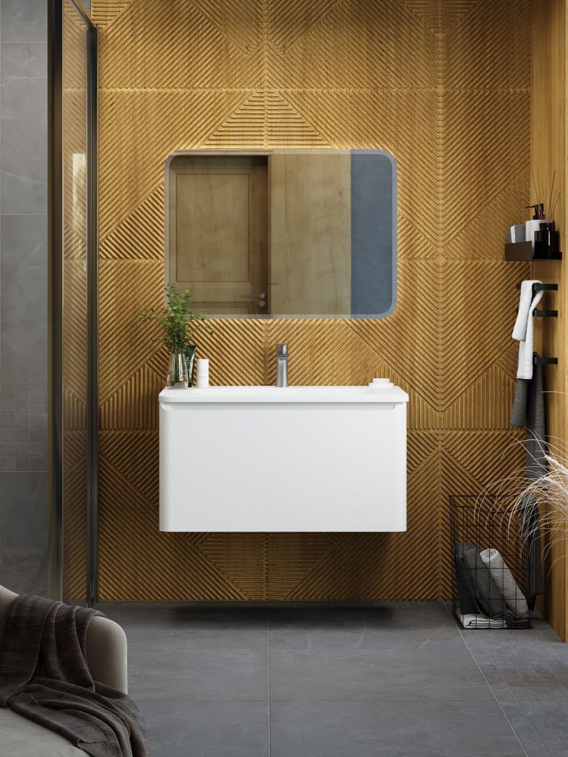 Мебель для ванной комнаты подвесная, с одним выкатным ящиком  Art&Max САНРЕМО SANREMO 80 см  Белый глянец