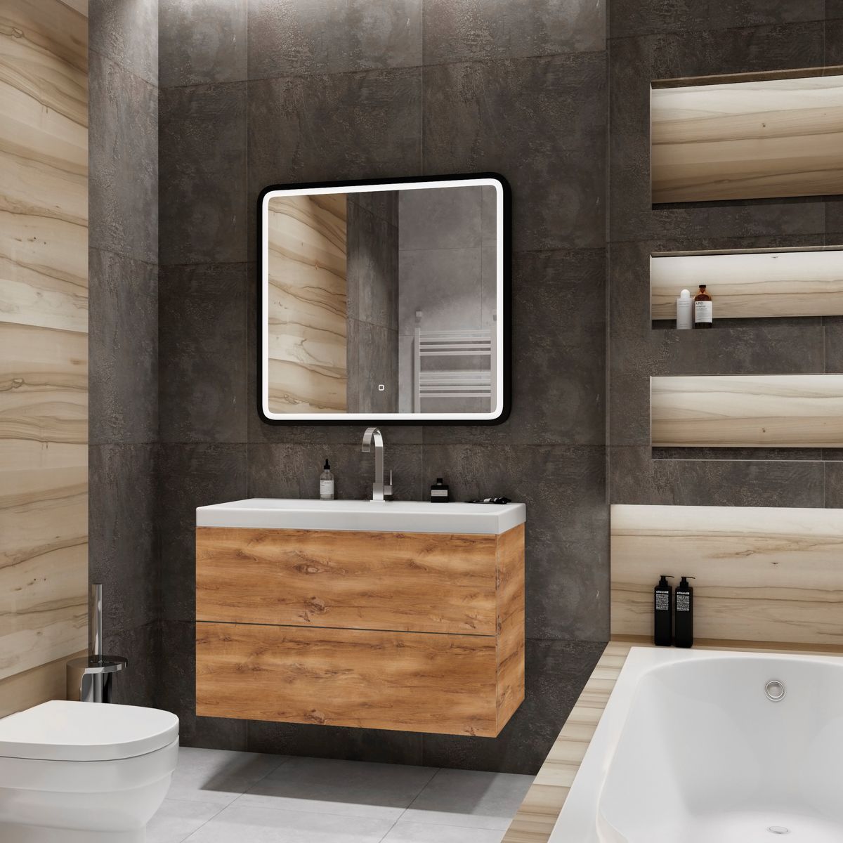 Мебель для ванной комнаты подвесная Art&Max ВЕРОНА-ПУШ VERONA-PUSH 80 см Дуб Кельтик Светлый