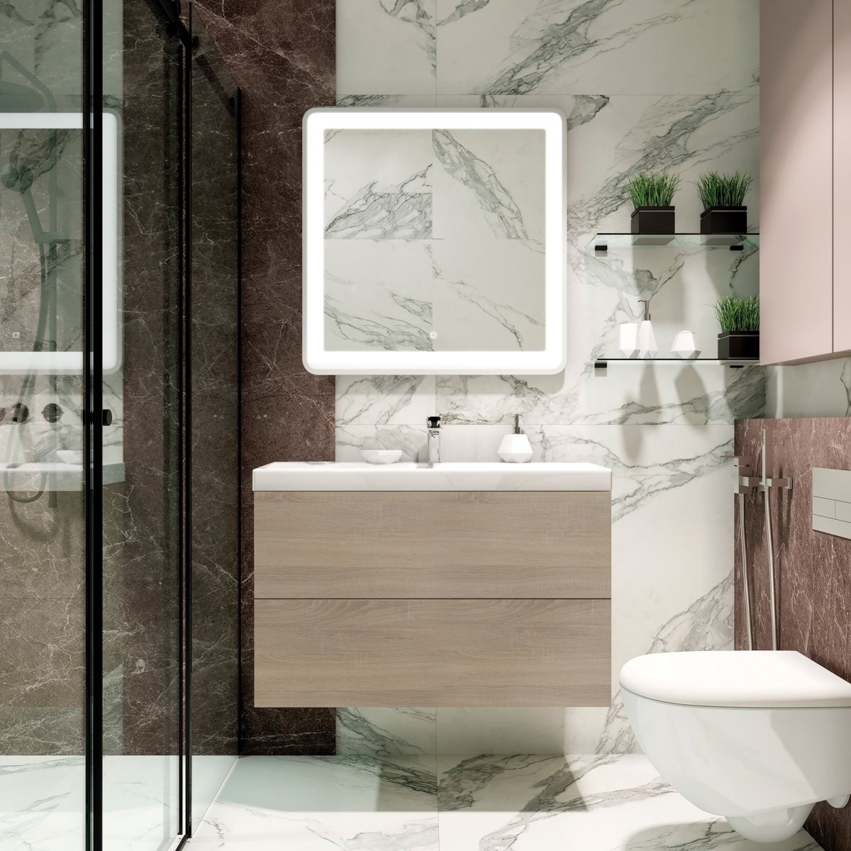 Мебель для ванной комнаты подвесная Art&Max VERONA-PUSH 90см Rovere Chiaro Sonoma