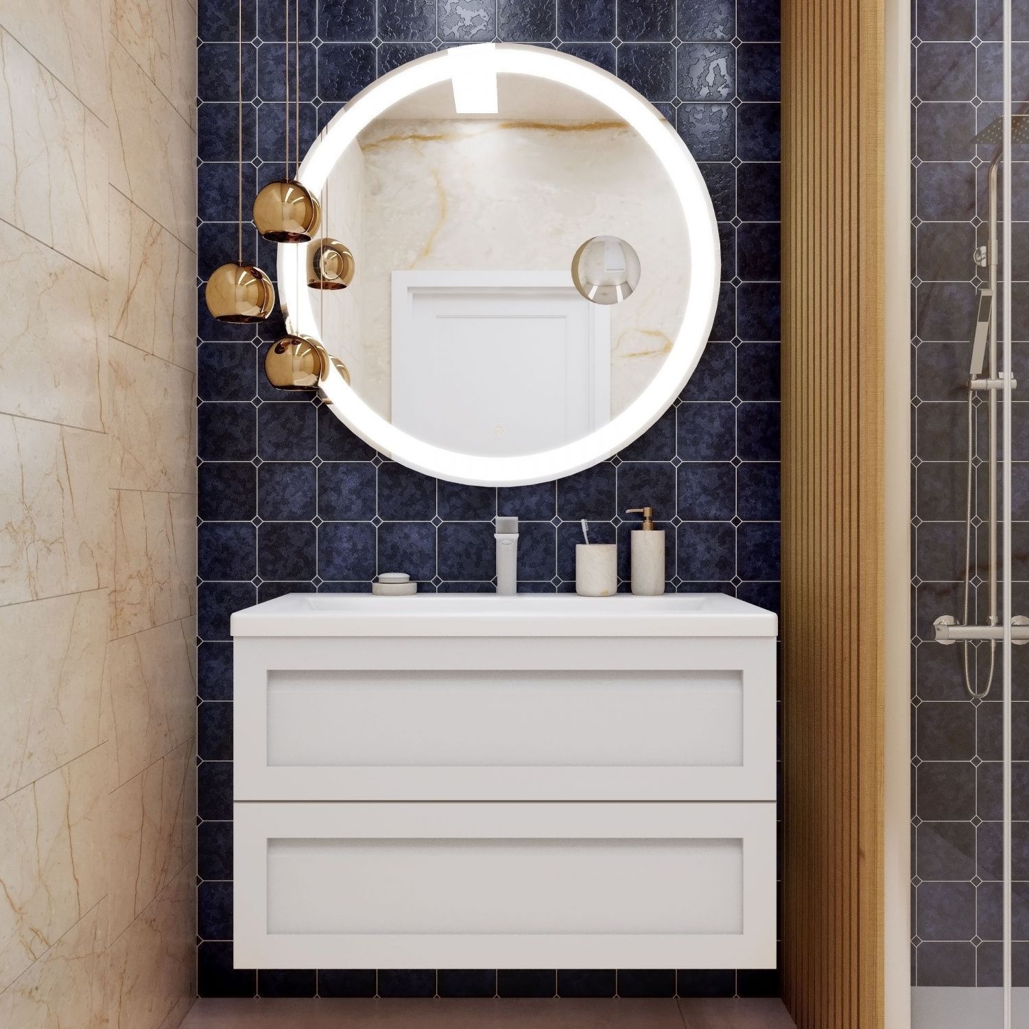 Мебель для ванной комнаты подвесная Art&Max PLATINO 90 см Белый глянцевый