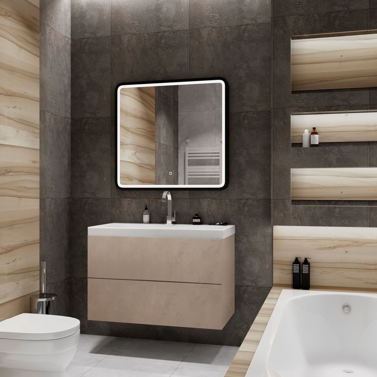 Мебель для ванной комнаты подвесная Art&Max VERONA-PUSH 90 см Pietra Chiaro