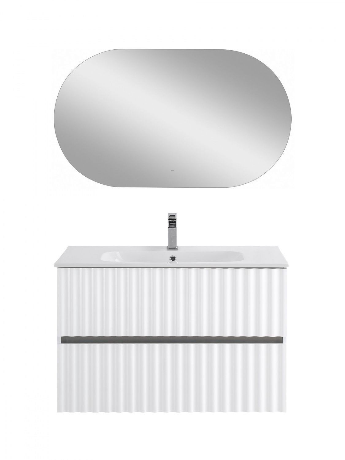 Мебель для ванной комнаты подвесная с LED подсветкой ручек Art&Max ЭЛЕГАНТ ELEGANT 90 см Белый глянцевый