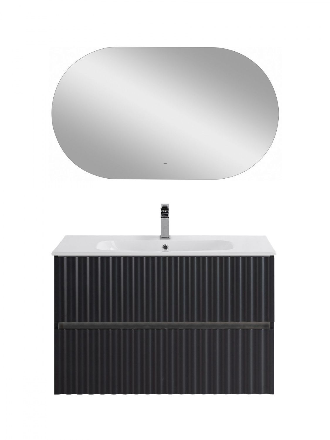 Мебель для ванной комнаты подвесная с LED подсветкой ручек Art&Max ЭЛЕГАНТ ELEGANT 90 см Серый матовый