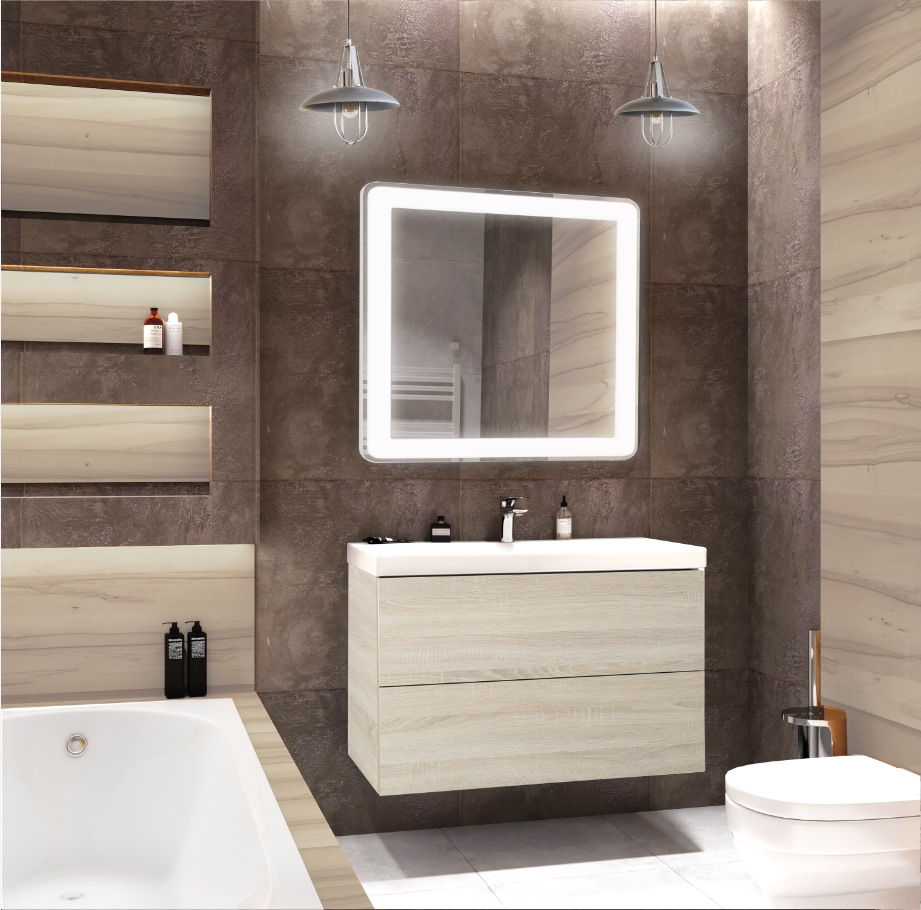 Мебель для ванной комнаты подвесная Art&Max Verona-Push 80см Rovere Chiaro Sonoma