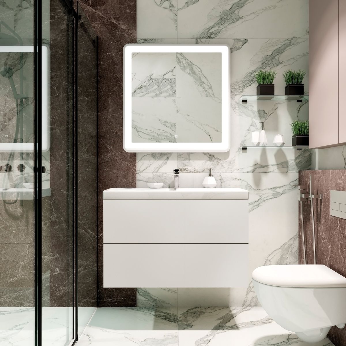 Мебель для ванной комнаты подвесная Art&Max VERONA-PUSH 90 см Bianco Stampato Opaco