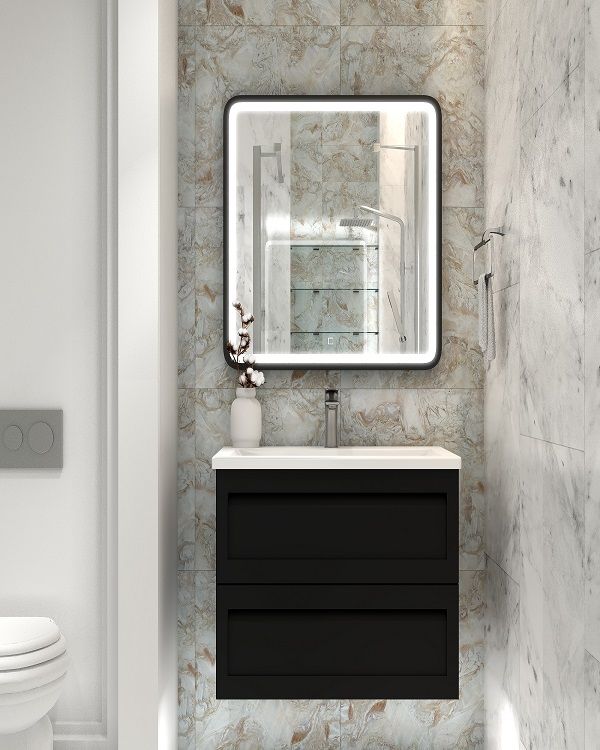 Мебель для ванной комнаты подвесная с керамической раковиной Art&Max PLATINO 60 см Черный матовый