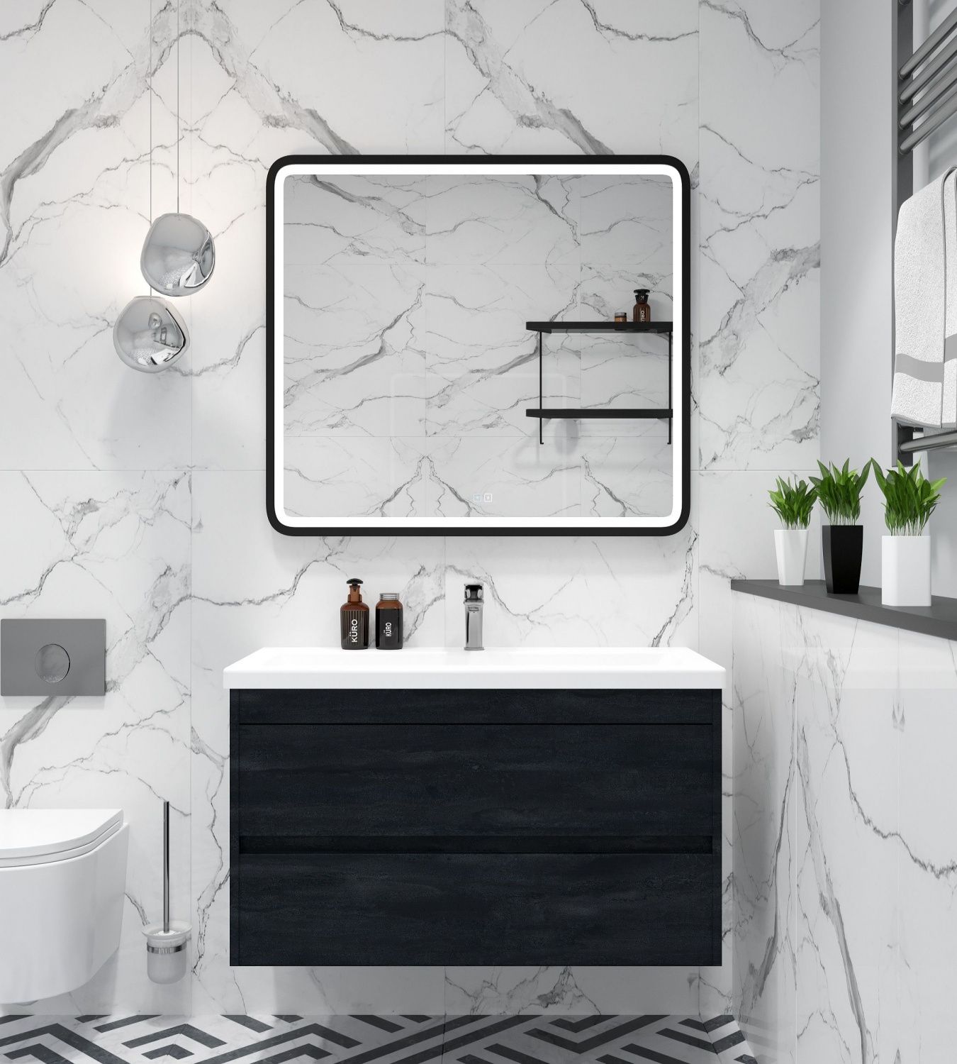 Мебель для ванной комнаты подвесная Art&Max FAMILY-M 90 см Угольный камень 
