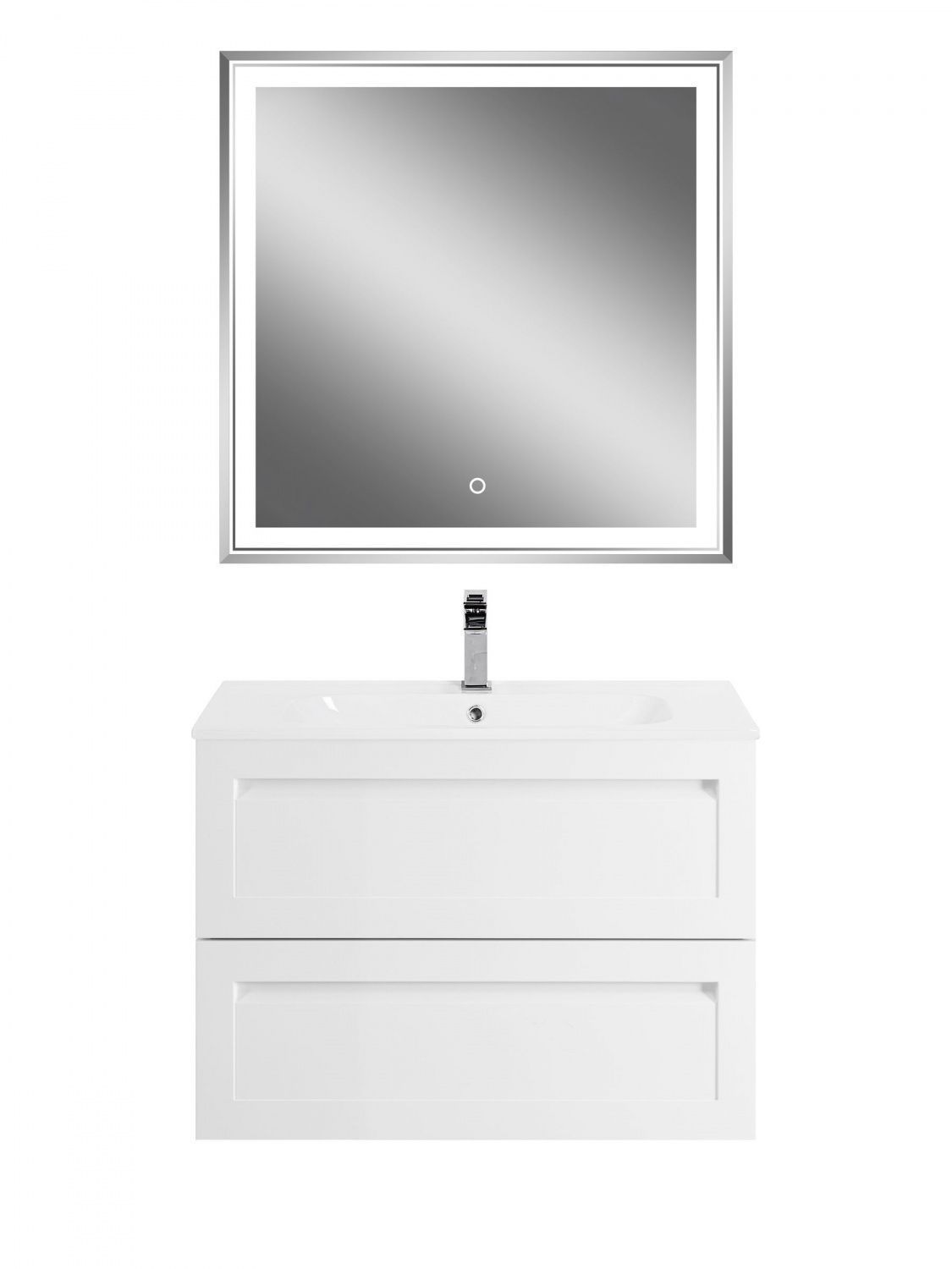 Мебель для ванной комнаты подвесная с керамической раковиной Art&Max ПЛАТИНО PLATINO 80 см Белый матовый