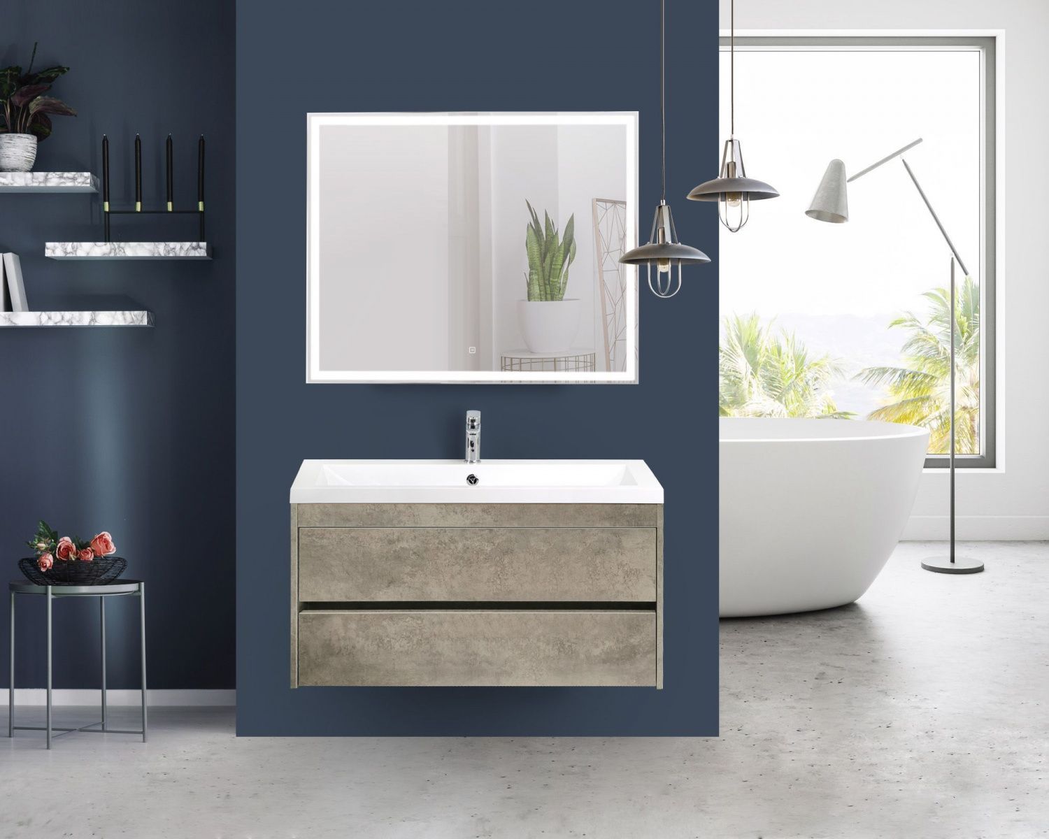 Мебель для ванной комнаты подвесная Art&Max FAMILY 100 см Cemento Veneto