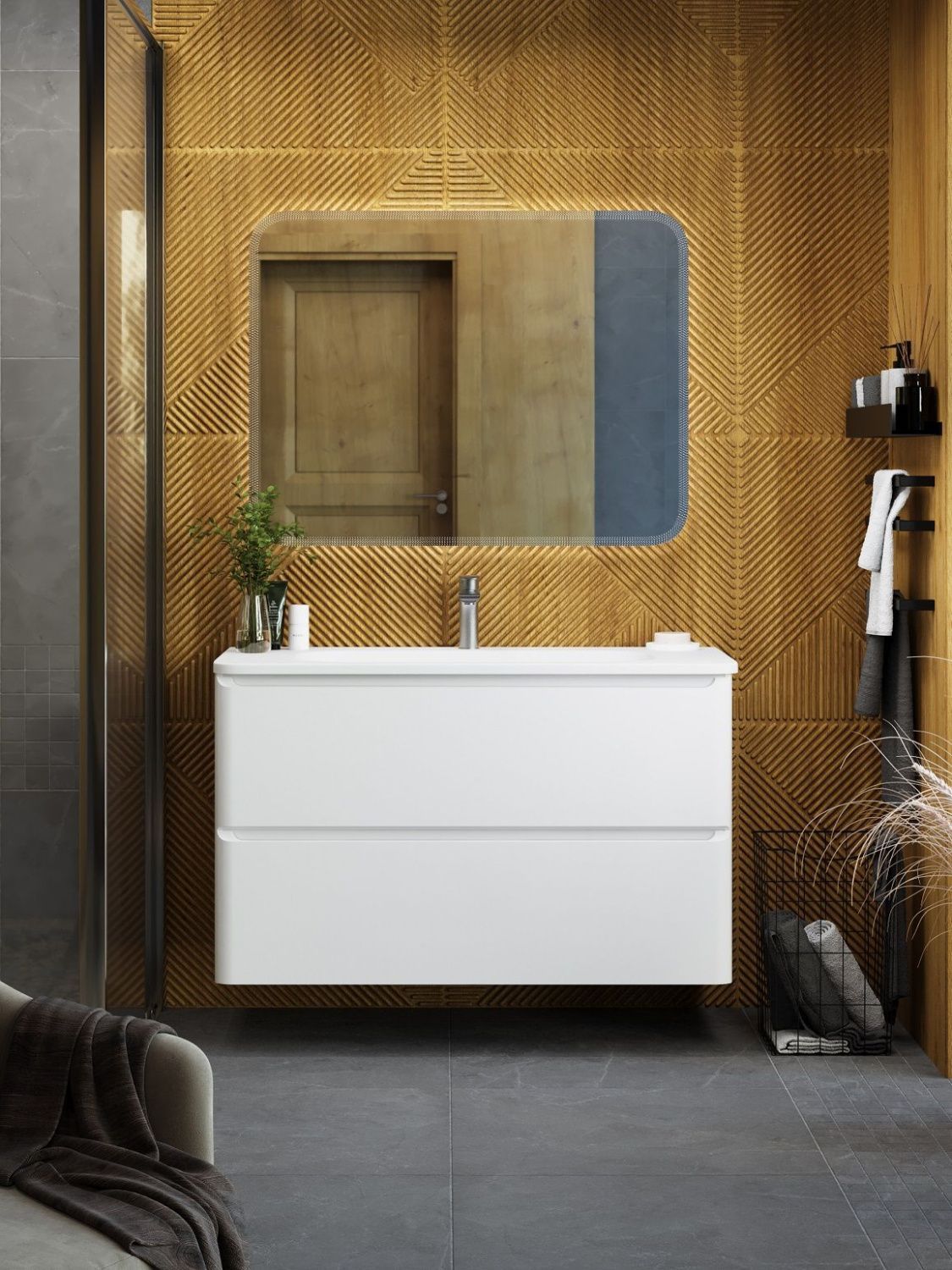 Мебель для ванной комнаты подвесная с двумя ящиками Art&Max САНРЕМО SANREMO 100 см  Белый глянец