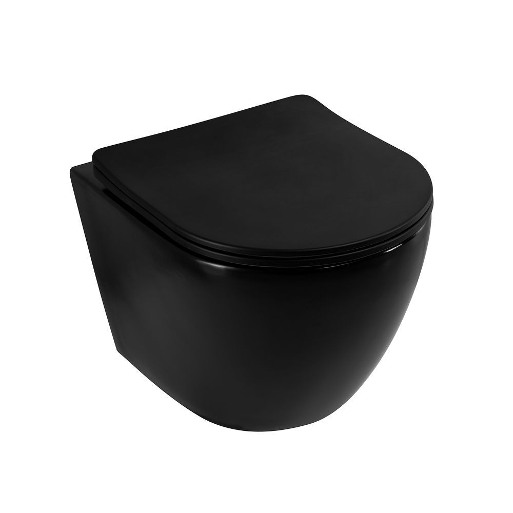 Унитаз подвесной безободковый черный матовый,в комплекте с сидением Art&Max OVALE