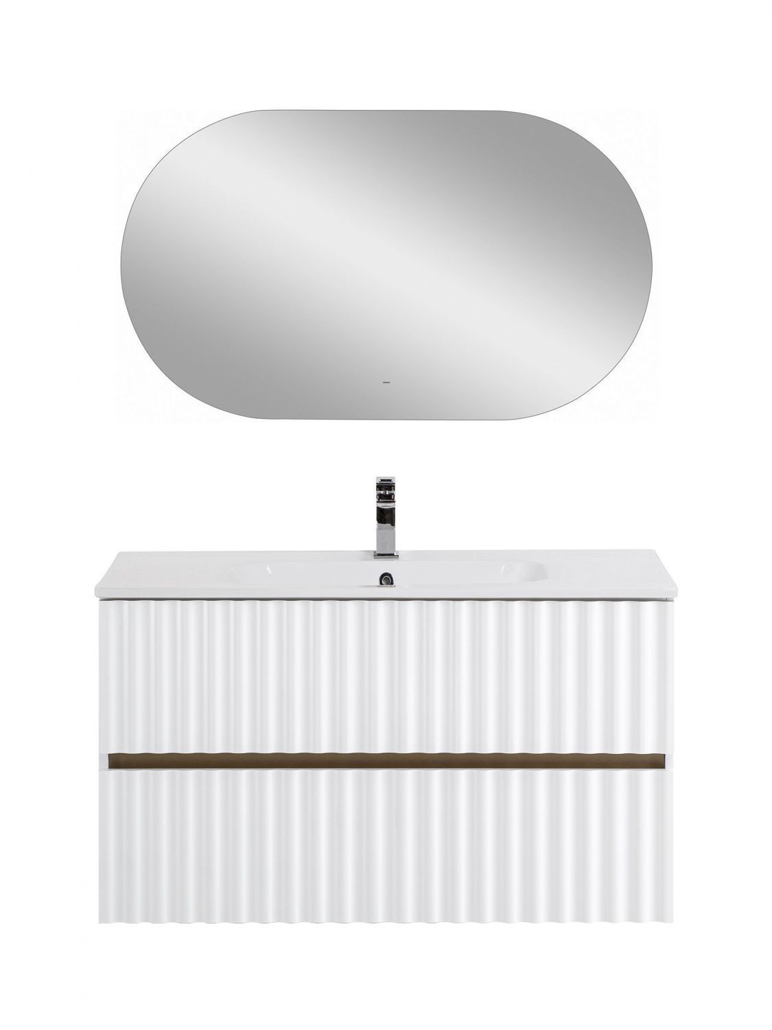 Мебель для ванной комнаты подвесная с LED подсветкой ручек Art&Max ELEGANT 100 см Белый глянец