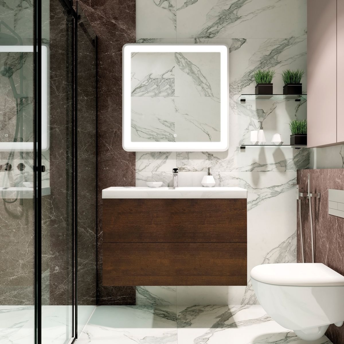 Мебель для ванной комнаты подвесная Art&Max VERONA-PUSH 90 см Rovere Barrick