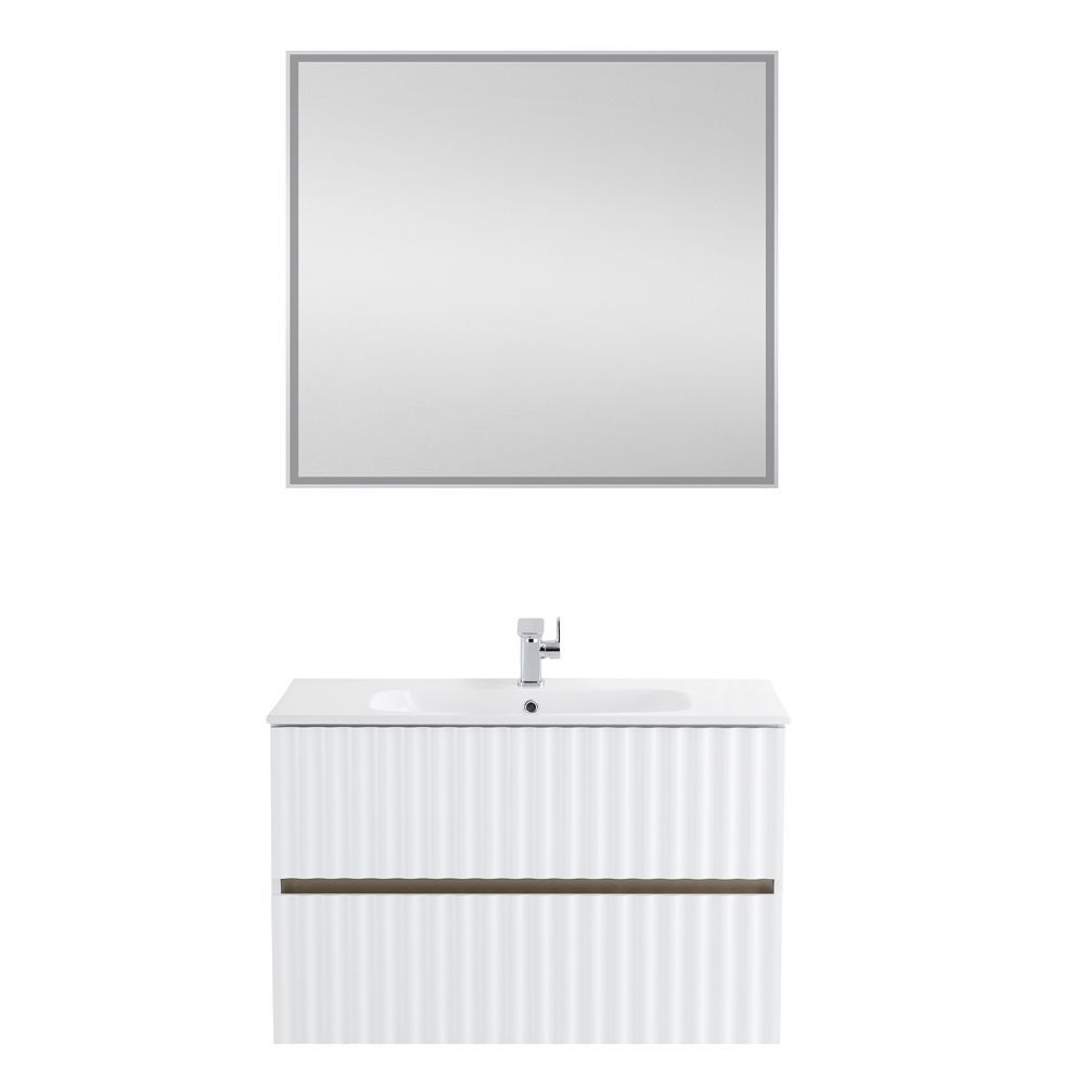 Мебель для ванной комнаты подвесная с LED подсветкой ручек Art&Max ELEGANT 90 см Белый матовый