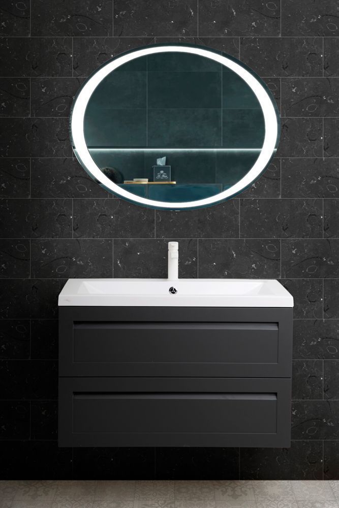 Мебель для ванной комнаты подвесная с керамической раковиной Art&Max PLATINO 90 см Серый матовый