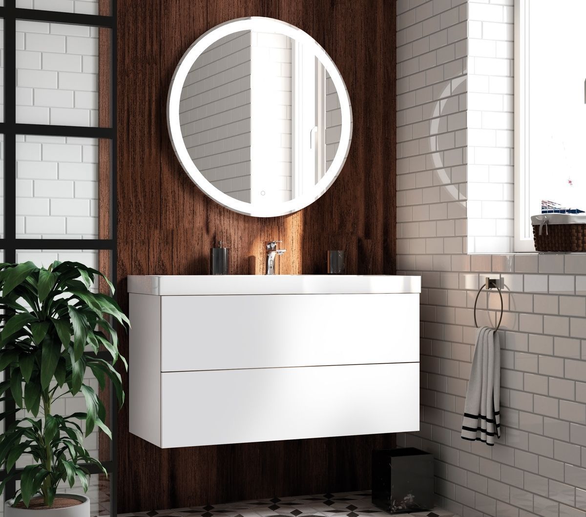Мебель для ванной комнаты подвесная Art&Max VERONA-PUSH 100 см Bianco Stampato Opaco