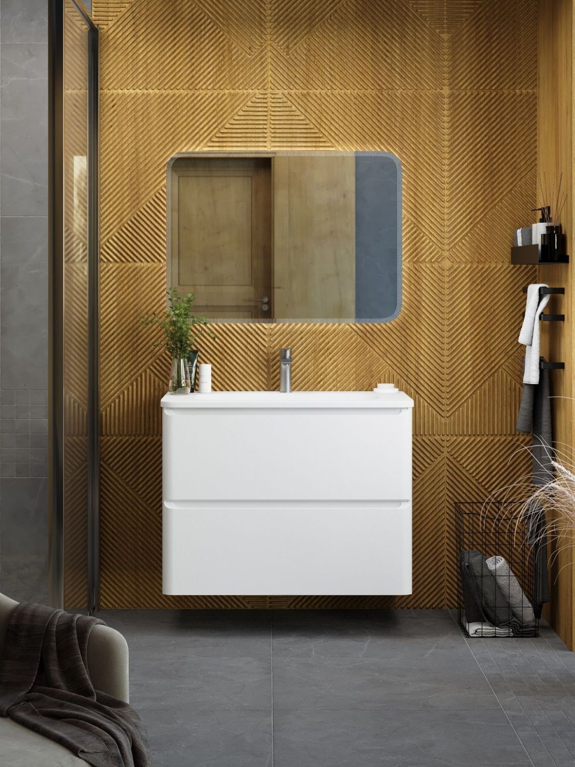 Мебель для ванной комнаты подвесная с двумя ящиками Art&Max САНРЕМО SANREMO 80 см  Белый глянец