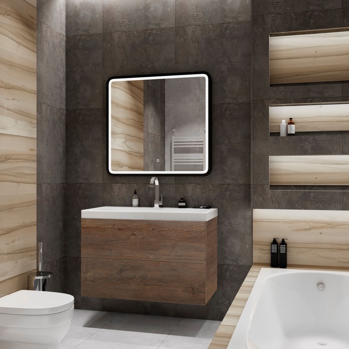 Мебель для ванной комнаты подвесная Art&Max VERONA-PUSH 80 см Rovere Barrick