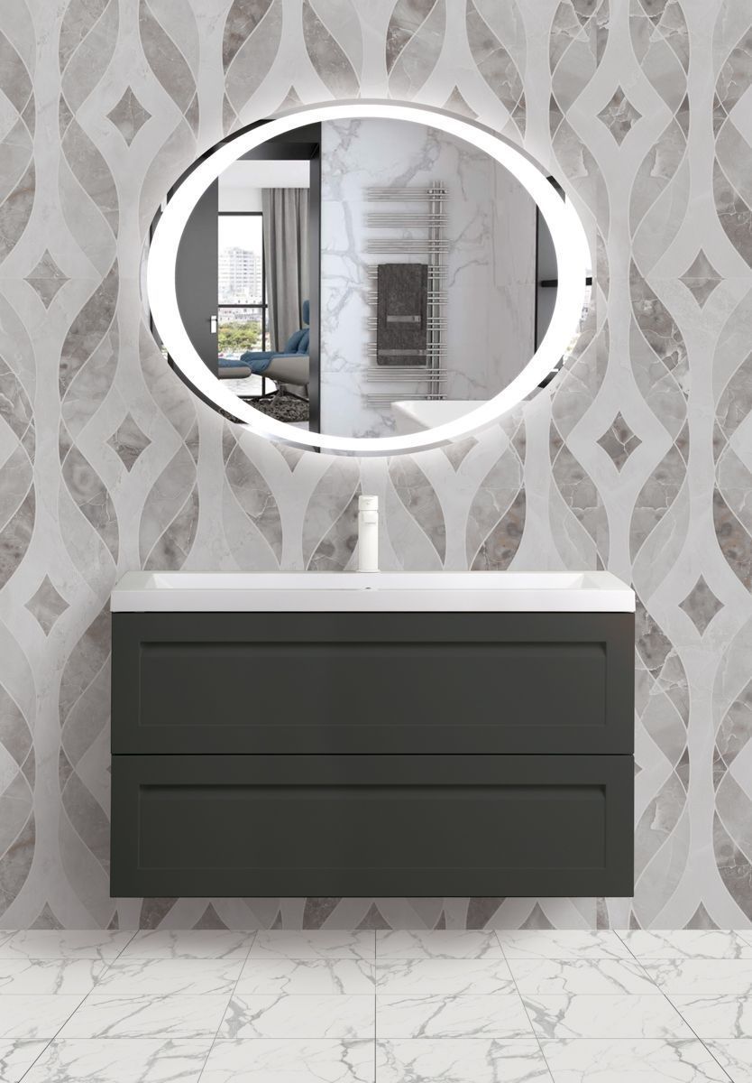 Мебель для ванной комнаты подвесная с керамической раковиной Art&Max PLATINO 100 см Серый матовый