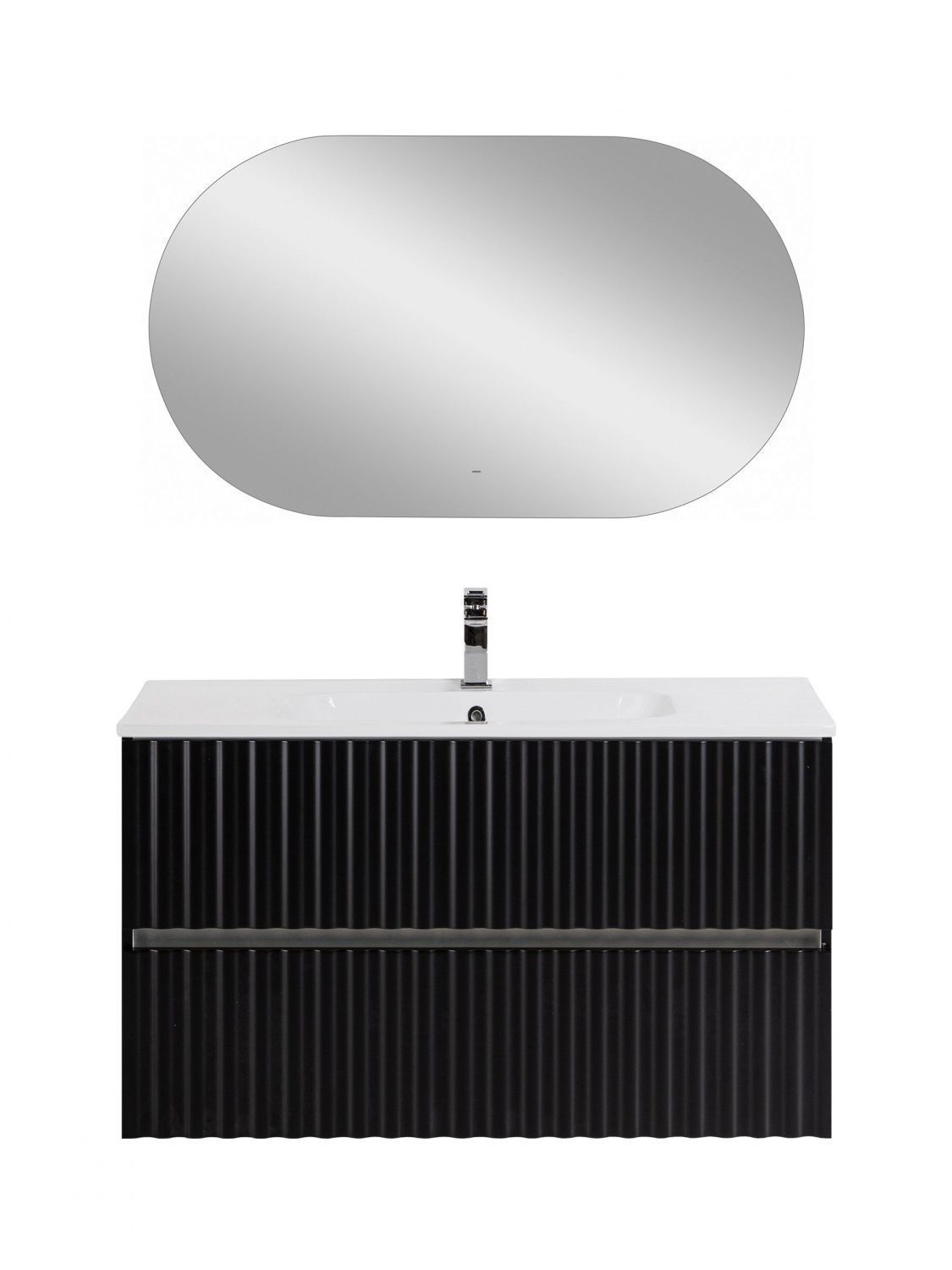 Мебель для ванной комнаты подвесная с LED подсветкой ручек Art&Max ЭЛЕГАНТ ELEGANT 100 см Черный матовый